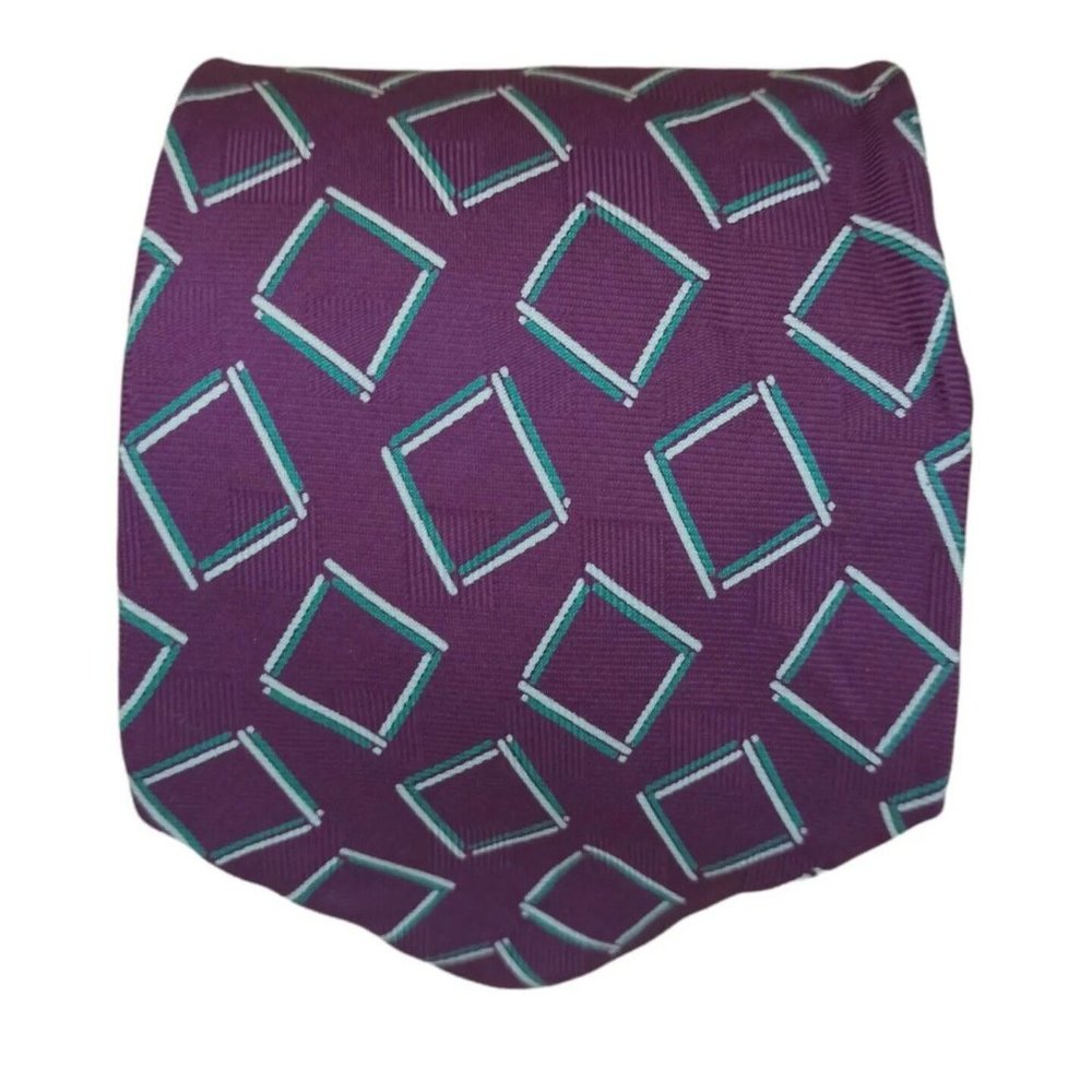 POLO BY RALPH LAUREN Purple Geometric Silk Tie HANDMADE USA 57"/3.7" EC